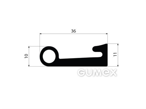 Gumový profil tvaru "P" s dutinkou, 36x10/-mm, 60°ShA, EPDM, -40°C/+100°C, čierny